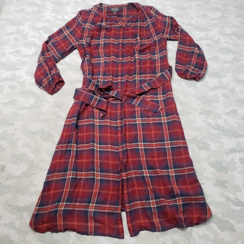 Pendleton Dress Womens Large Red Belted Long Sleeve Plaid